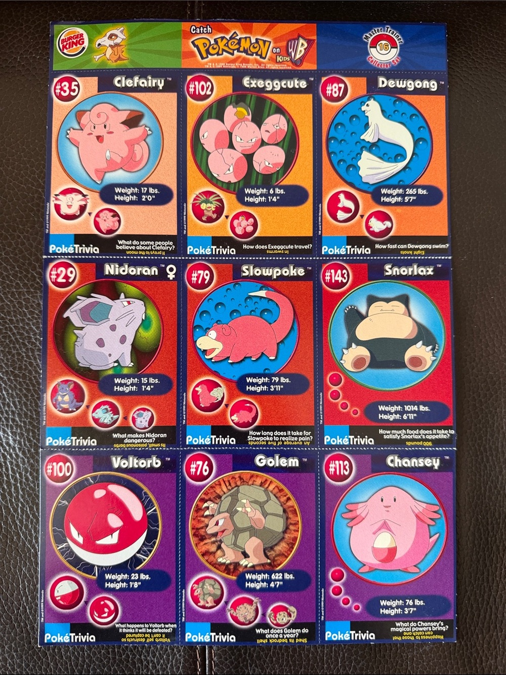 Vintage 1999 Pokémon Burger King Master Trainer Collector Set Uncut - 9 Cards